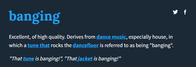 Definition of ‘banging’, courtesy of Urban Dictionary